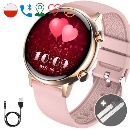 Smartwatch damski Rubicon Love różowy + biały pasek
