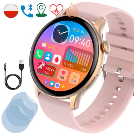 Smartwatch Rubicon Viral Amoled różowy + ochrona ekranu