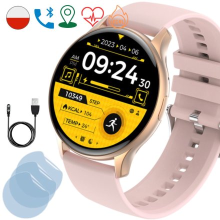 Smartwatch Rubicon Active Amoled różowy + ochrona ekranu