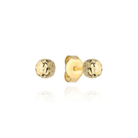 Złote kolczyki  kulki  diamentowane sztyft wkrętki • Złoto 585 0,35g