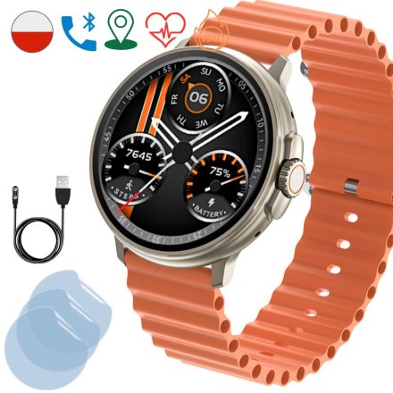 Smartwatch Rubicon Ultra pomarańczowy + ochrona ekranu