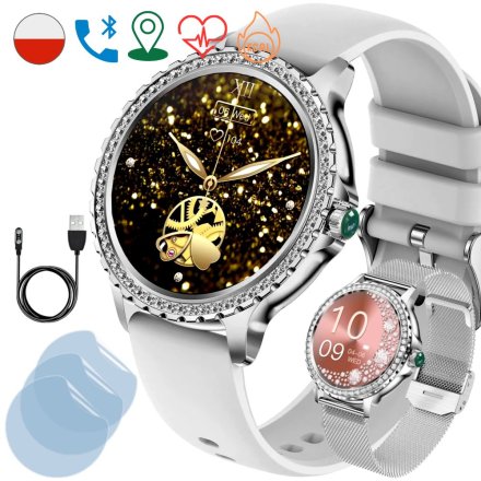 Smartwatch damski Rubicon Tiffany szary z kryształkami + ochrona ekranu