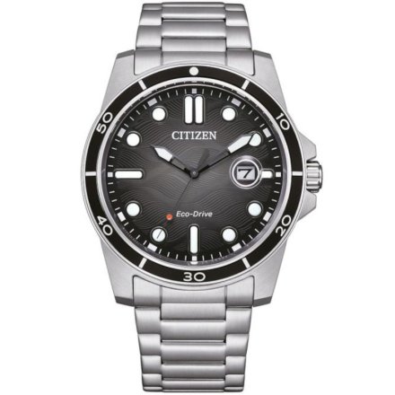 Klasyczny srebrny zegarek męski Citizen Eco Drive AW1816-89E z czarną tarczą