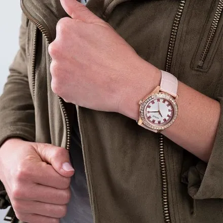 Guess Sparkling Pink zegarek damski różowy na pasku z kryształami GW0032L2
