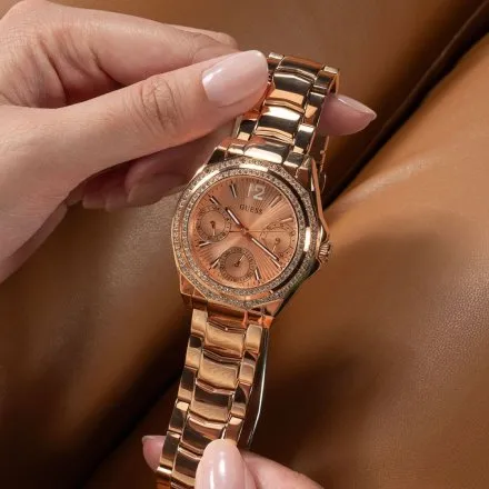 Guess Ritzy zegarek damski multifunkcyjny różowozłoty na bransolecie GW0685L3