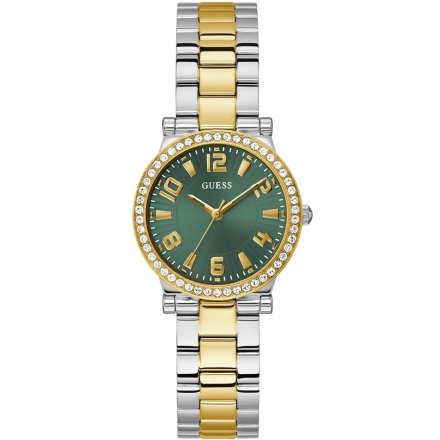 Guess Fawn zegarek damski z dwukolorową bransoletką z zieloną tarczą GW0686L2