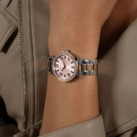 Guess Fawn zegarek damski z dwukolorową bransoletką z różową tarczą GW0686L4