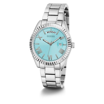 Guess Luna zegarek damski srebrny turkusowa tarcza GW0308L4