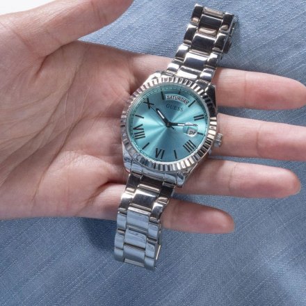 Guess Luna zegarek damski srebrny turkusowa tarcza GW0308L4