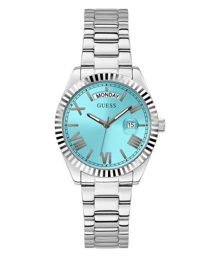 Guess Luna zegarek damski srebrny turkusowa tarcza GW0308L4