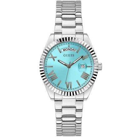 Guess Luna zegarek damski srebrny turkusowa tarcza GW0308L4