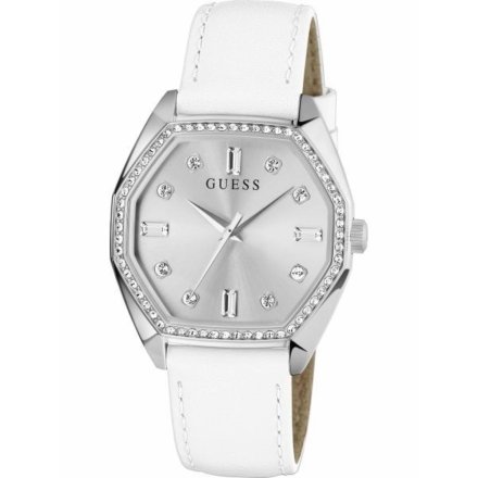 Guess Plush zegarek damski srebrny z białym paskiem GW0688L1
