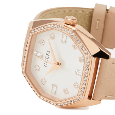 Guess Plush zegarek damski różowozłoty z kremowym paskiem GW0688L3