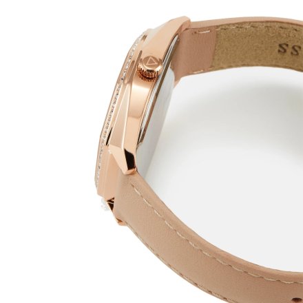 Guess Plush zegarek damski różowozłoty z kremowym paskiem GW0688L3