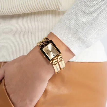 Guess Mod ID zegarek damski złoty biżuteryjny bransoletka GW0668L2