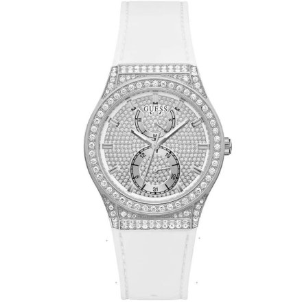 Guess Princess Zegarek Damski z kryształami i białym paskiem GW0439L1