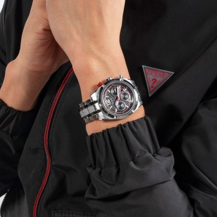 Guess Resistance zegarek męski srebrny na bransolecie czarny GW0714G1