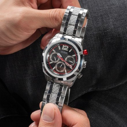 Guess Resistance zegarek męski srebrny na bransolecie czarny GW0714G1