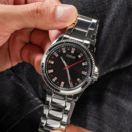 Guess Champ zegarek męski srebrny czarna tarcza GW0718G1