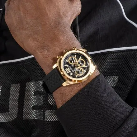 Guess Resistance zegarek męski na pasku czarno-złoty GW0729G2