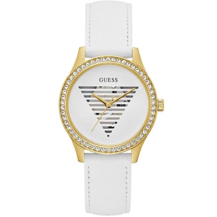 Guess Idol zegarek damski złoty na białym pasku GW0596L1