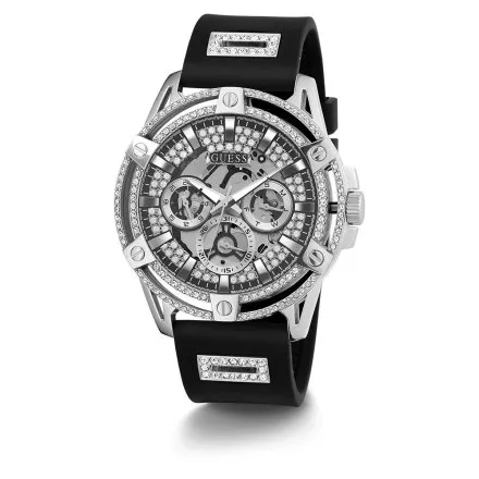 Guess King zegarek męski z czarnym paskiem kryształy GW0537G1