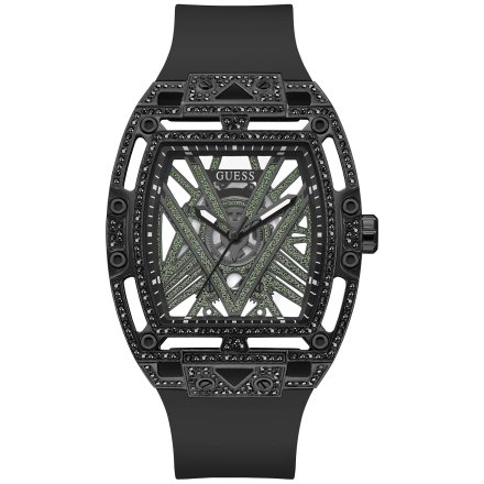 Guess Legend zegarek męski z czarnym paskiem zielone kryształy GW0564G2