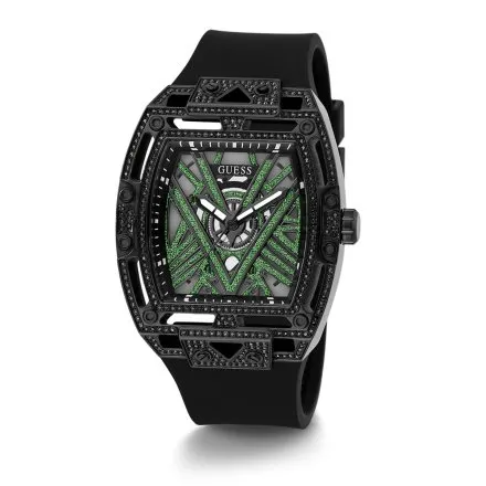 Guess Legend zegarek męski z czarnym paskiem zielone kryształy GW0564G2