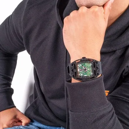 Guess Legend zegarek męski z czarnym paskiem zielone kryształy GW0564G2
