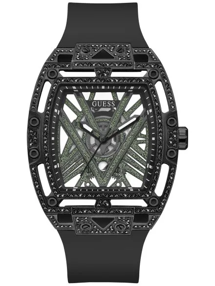 Guess Legend zegarek męski z czarnym paskiem zielone kryształy GW0564G2