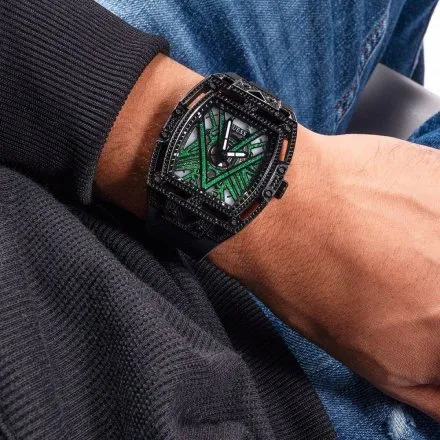Guess Legend zegarek męski z czarnym paskiem zielone kryształy GW0564G2