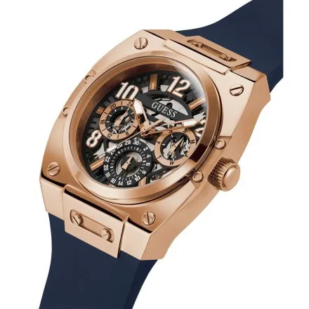 Guess Prodigy zegarek męski różowozłoty z granatowym paskiem GW0569G3
