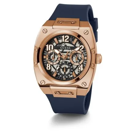 Guess Prodigy zegarek męski różowozłoty z granatowym paskiem GW0569G3