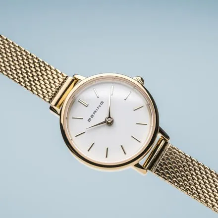 Bering Classic zegarek damski złoty na bransoletce mesh 11022-334