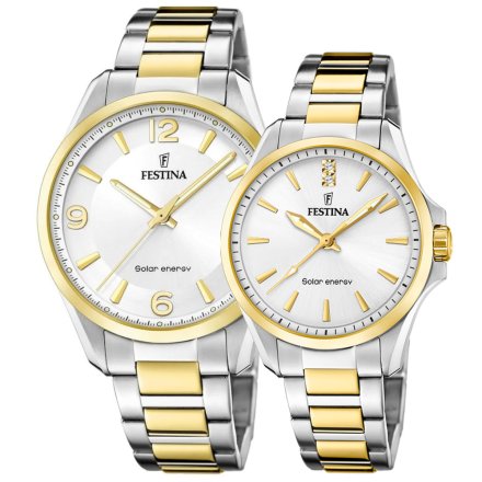 Festina zegarki dla par solarne srebrno-złote