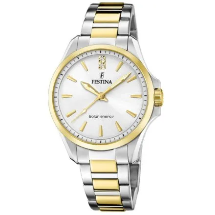 Festina zegarki dla par solarne srebrno-złote