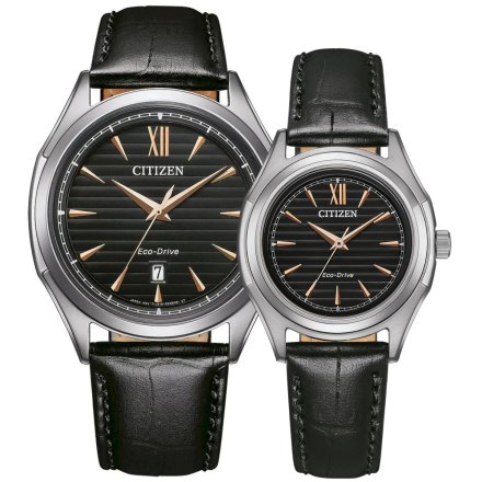 Citizen zegarki dla par na czarnym pasku Eco-drive eleganckie