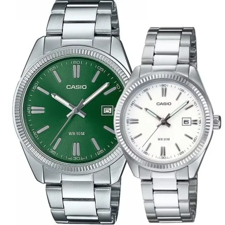 Casio Classic zegarki dla par zestaw zielona / biała tarcza