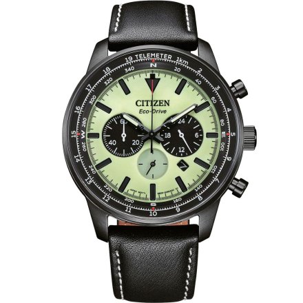 Citizen Aviation Chronograph czarny zegarek męski zielona tarcza CA4505-21X