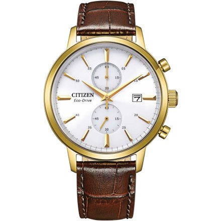 Citizen Vintage zegarek męski złoty na brązowym pasku CA7062-15A