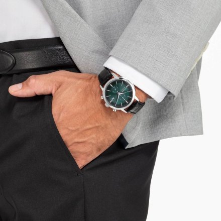 Citizen Vintage zegarek męski srebrny na pasku zieloną tarczą CA7069-24X