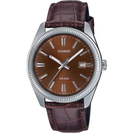 Casio Classic zegarek srebrny na brązowym pasku MTP-1302PL-5AVEF