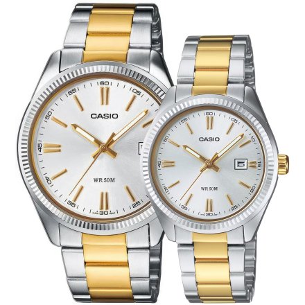 Casio Classic zegarki dla par zestaw elegancki srebrno-złoty