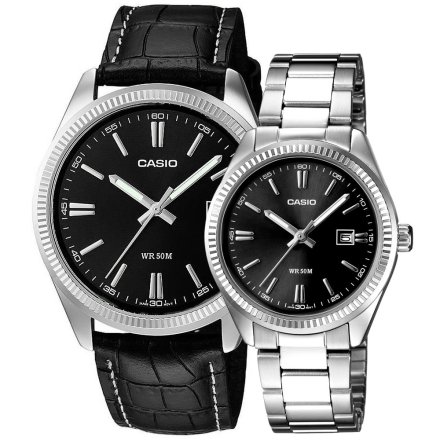 Casio Classic zegarki dla par zestaw elegancki czarny