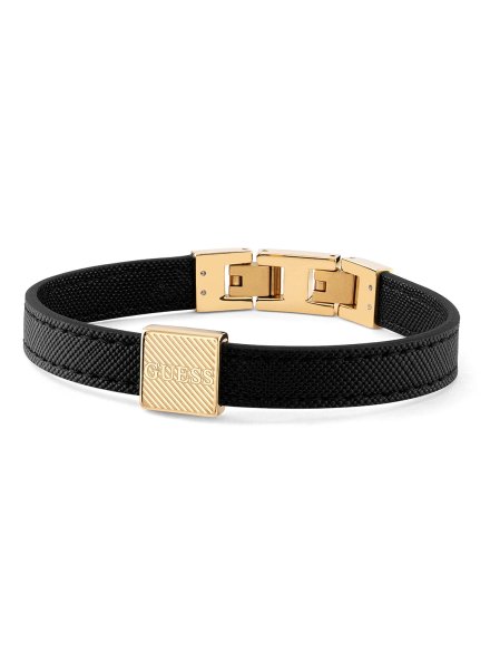 Guess BOND STREET bransoletka męska skórzana czarno-złota JUMB03031JW