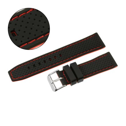 Pasek do smartwatch 22 mm czarny silikon z dziurkami czerwona nić uniwersalny