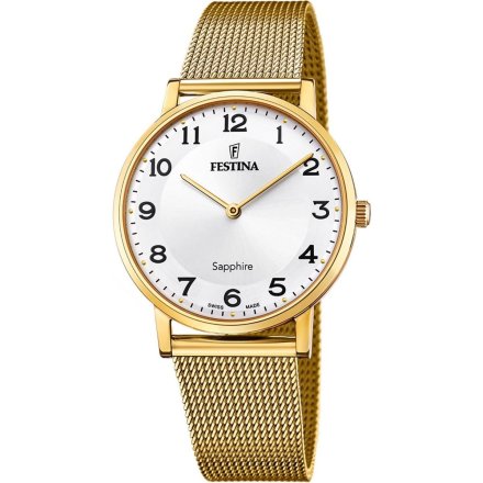 Festina Swiss Made zegarek męski złoty klasyczny na bransolecie arabskie cyfry 20022/5