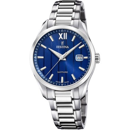 Festina Swiss Made zegarek męski na bransolecie niebieska tarcza 20026/2
