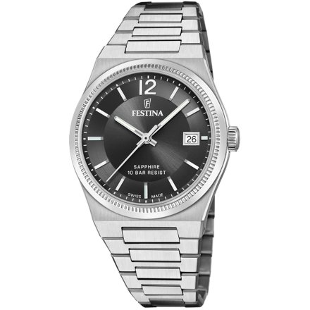 Festina Swiss Made zegarek damski na bransolecie wodoszczelny czarny 20035/6
