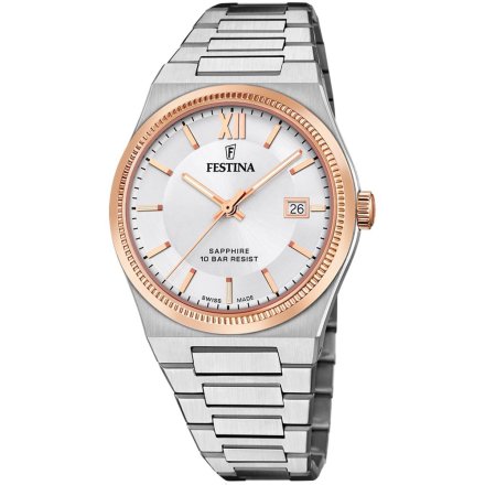 Festina Swiss Made zegarek damski na bransolecie wodoszczelny różowozłoty 20036/1